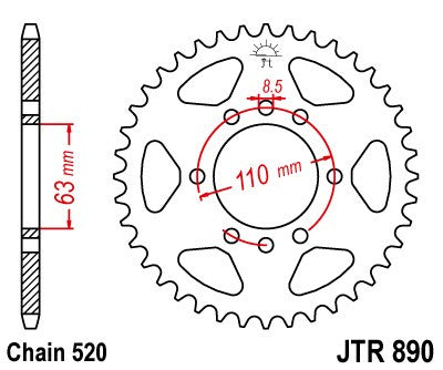 CORONA JT ACCIAIO KTM 390 Duke 2013-2022 45 denti Passo 520 - Versione ZBK: con zincatura nera