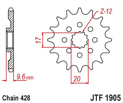 PIGNONE ACCIAIO JT Passo 428 - 13 denti HUSQVARNA 85 TC 2014-2023