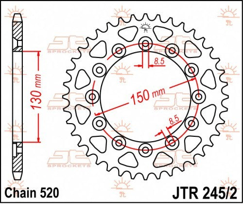 CORONA JT ACCIAIO YAMAHA YZ 450 F 2003-2022 46 denti Diametro 130 mm - Passo 520