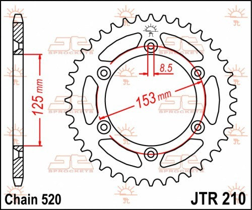 CORONA JT ACCIAIO HONDA CR 125 1984-2007 47 denti Diametro 125 mm - Passo 520 - Vers. SC: Autopulente e con zincatura nera
