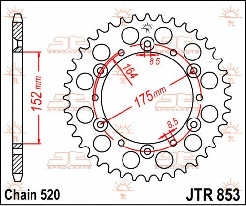 CORONA JT ACCIAIO YAMAHA YZ 125 1980-1998 49 denti Diametro 152 mm - Passo 520
