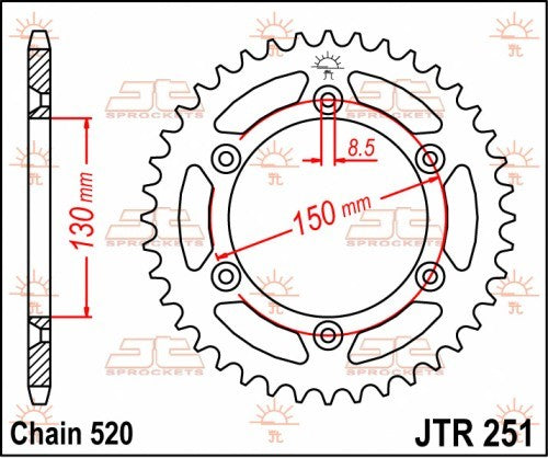 CORONA JT ACCIAIO YAMAHA WR 426 F 2001-2002 50 denti Diametro 130 mm - Passo 520 - Vers. SC: Autopulente e con zincatura nera