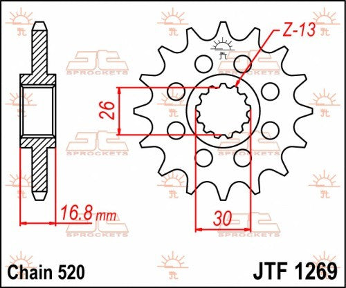PIGNONE ACCIAIO JT Passo 520 - 16 denti HONDA CBR 600 F 1999-2014