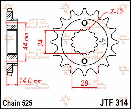 PIGNONE ACCIAIO JT Passo 525 - 16 denti - Versione Gommata HONDA XRV 750 Africa Twin 1990-2003