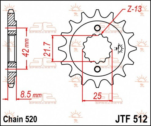PIGNONE ACCIAIO JT Passo 520 - 16 denti - Versione Gommata KAWASAKI ER-5 500 1997-2006