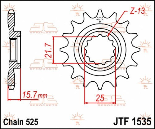 PIGNONE ACCIAIO JT Passo 525 - 15 denti KAWASAKI ZX 6 R 1998-2002