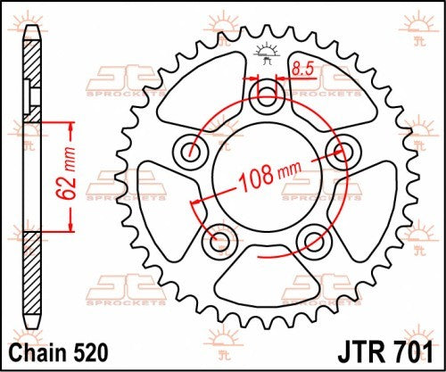 CORONA JT ACCIAIO CAGIVA Raptor 125 2003-2010 43 denti Passo 520