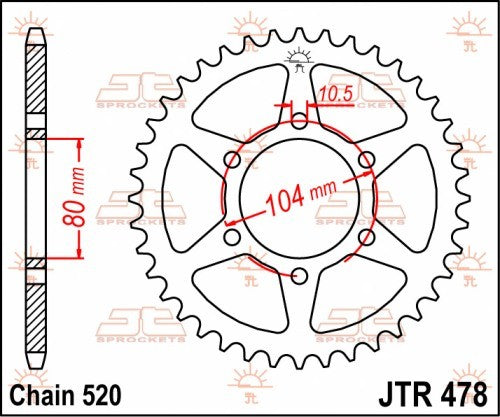 CORONA JT ACCIAIO KAWASAKI ZX 6 R 2005-2021 46 denti Passo 520 - Versione ZBK: con zincatura nera