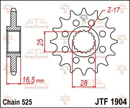 PIGNONE ACCIAIO JT Passo 525 - 17 denti - Versione Gommata KTM 950 Adventure 2003-2006