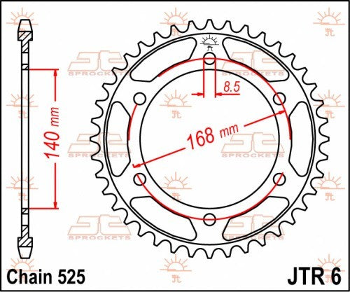 CORONA JT ACCIAIO BMW F 800 2008-2018 42 denti Passo 525 - Il foro è da 8,5 mm - Versione ZBK: con zincatura nera