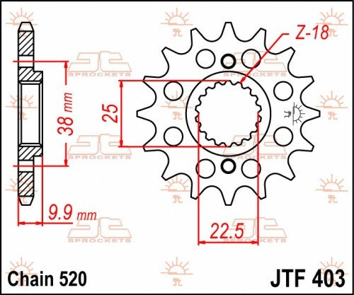 PIGNONE ACCIAIO JT Passo 520 - 15 denti HUSQVARNA 449 TE 2011-2013
