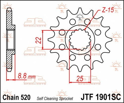 PIGNONE ACCIAIO JT Passo 520 - 14 denti KTM 250 SX 1993-2023