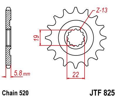 PIGNONE ACCIAIO JT Passo 520 - 13 denti HUSQVARNA 250 TE 2010-2013
