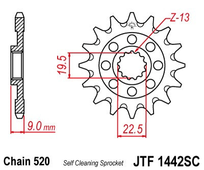 PIGNONE ACCIAIO JT Passo 520 - 13 denti SUZUKI RMZ 250 2013-2023