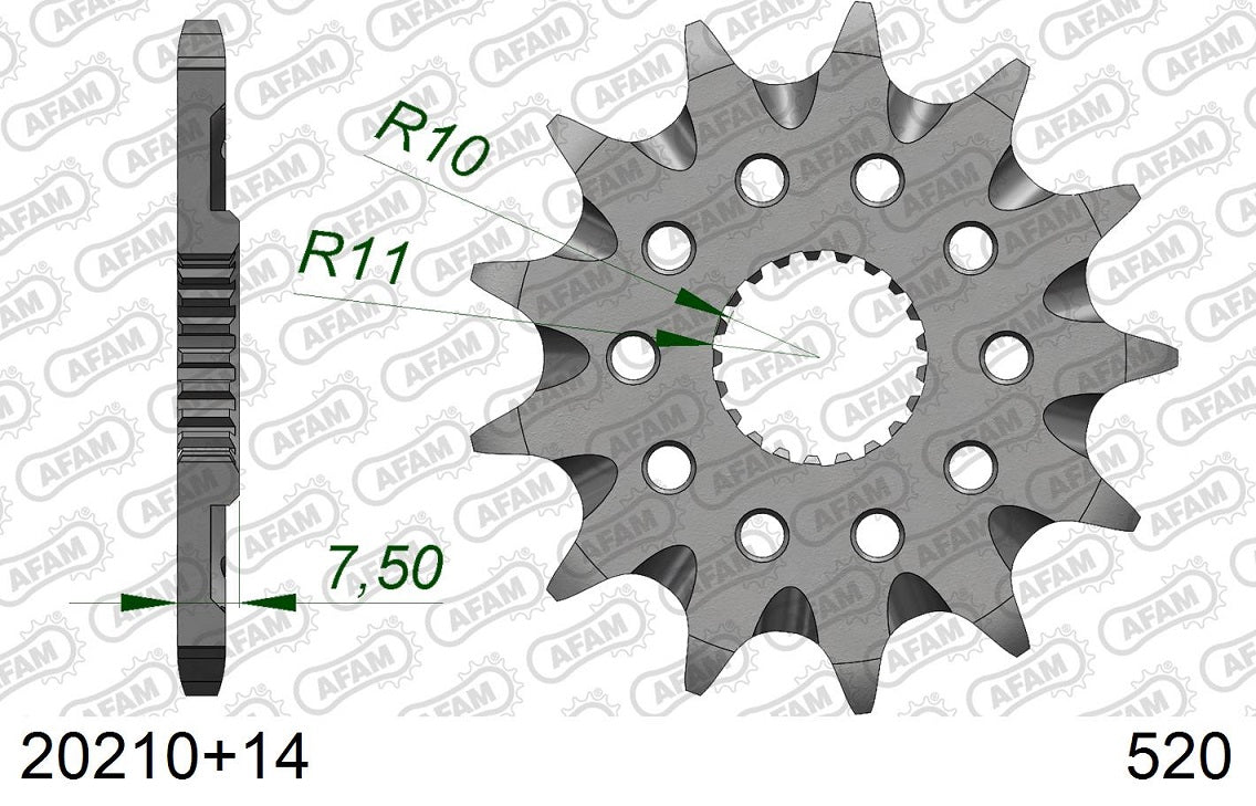 Pignone in acciaio AFAM HONDA CR 125 2004-2007 Passo 520 - 14 denti - Autopulente