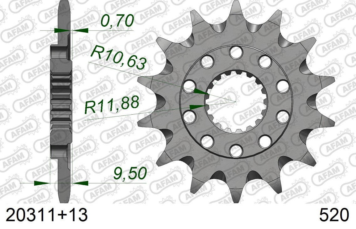 Pignone in acciaio AFAM HONDA CR 250 1988-2007 Passo 520 - 13 denti - Autopulente