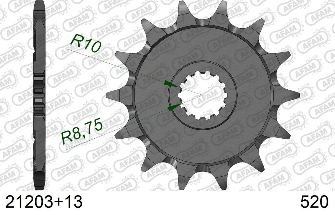 Pignone in acciaio AFAM GAS GAS EC 125 2002-2015 Passo 520 - 13 denti - Autopulente
