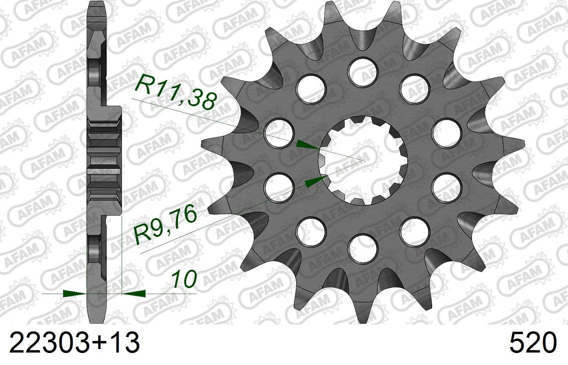 Pignone in acciaio AFAM BETA ALP 200 2007-2018 Passo 520 - 13 denti - Autopulente
