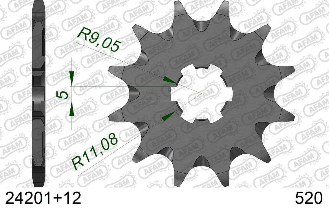 Pignone in acciaio AFAM KAWASAKI KX 125 1994-2008 Passo 520 - 12 denti - Autopulente