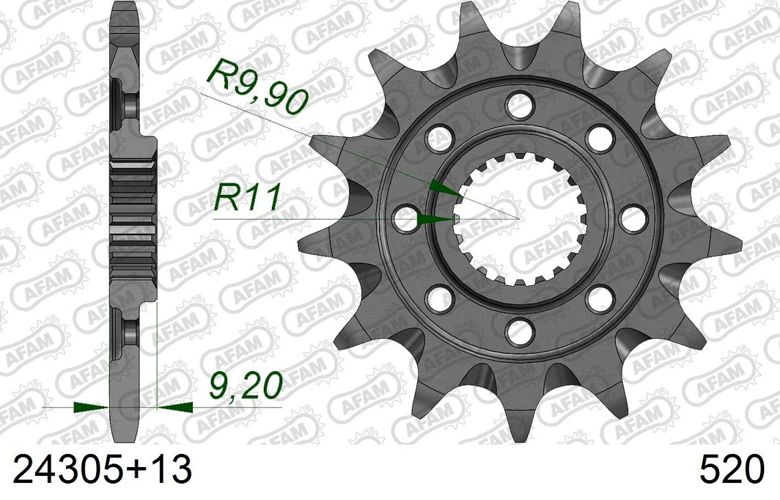 Pignone in acciaio AFAM KAWASAKI KX 250 F 2006-2023 Passo 520 - 13 denti - Autopulente