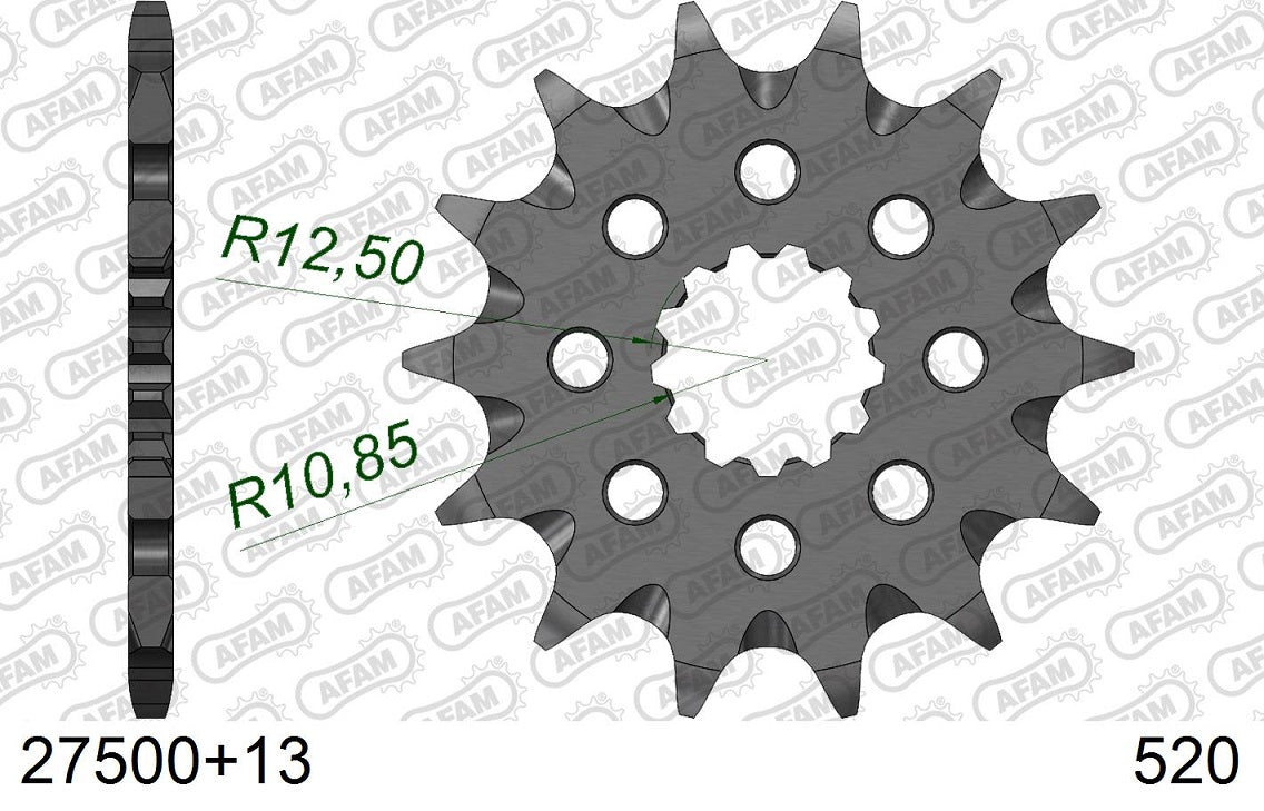 Pignone in acciaio AFAM KAWASAKI KX 250 1999-2008 Passo 520 - 13 denti - Autopulente
