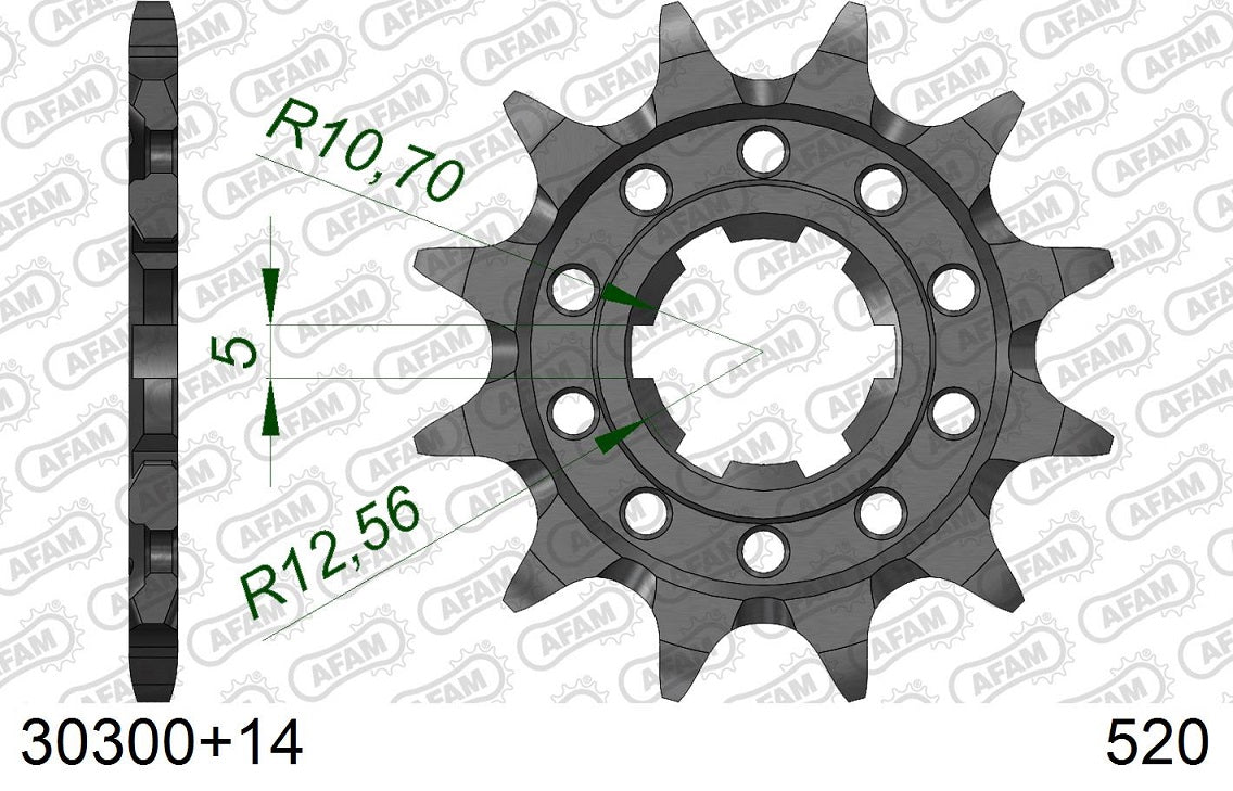 Pignone in acciaio AFAM KAWASAKI KX 250 1987-1998 Passo 520 - 14 denti - Autopulente