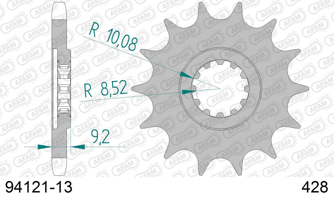 Pignone in acciaio AFAM MINARELLI AM6 50 1995-2022 Passo 428 - 13 denti - Con ribasso