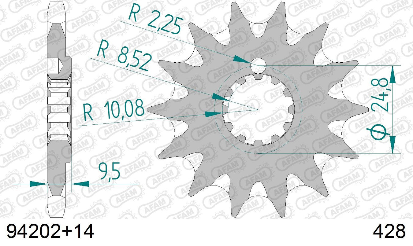 Pignone in acciaio AFAM GAS GAS MC 85 2021-2023 Passo 428 - 14 denti - Autopulente