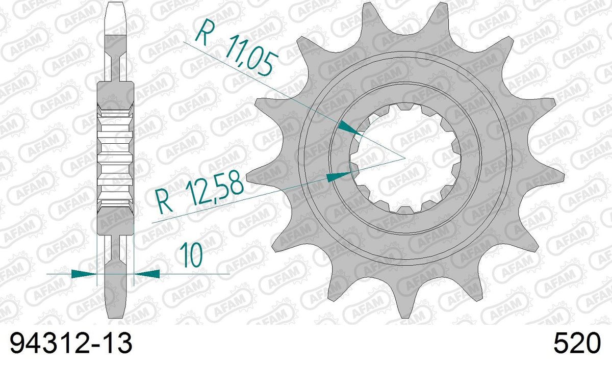 Pignone in acciaio AFAM TM EN 450 FI 2010-2013 Passo 520 - 13 denti