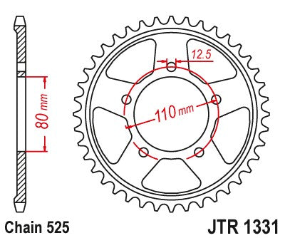 CORONA JT ACCIAIO HONDA CRF 1000 L Africa Twin 2016-2019 42 denti Passo 525 - Versione ZBK: con zincatura nera
