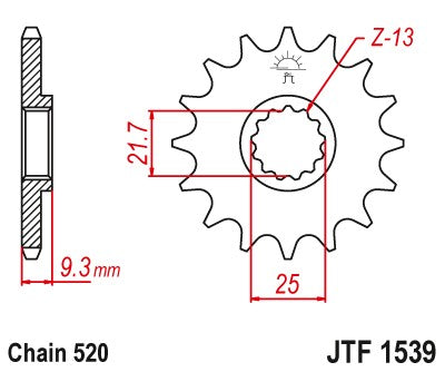 PIGNONE ACCIAIO JT Passo 520 - 14 denti KAWASAKI EX 300 2013-2017