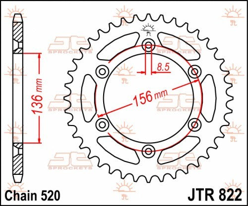 CORONA JT ACCIAIO HUSQVARNA 125 WR 1995-2013 44 denti Diametro 136 mm - Passo 520