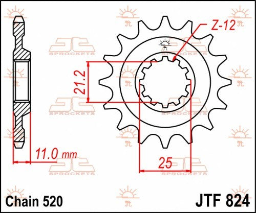 PIGNONE ACCIAIO JT Passo 520 - 12 denti HUSQVARNA 250 WR 1999-2013