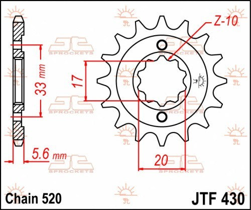 PIGNONE ACCIAIO JT Passo 520 - 14 denti KAWASAKI KX 250 F 2004-2005