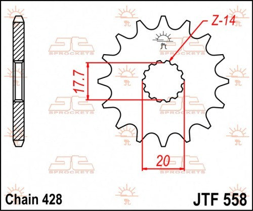 PIGNONE ACCIAIO JT Passo 428 - 14 denti YAMAHA YZ 85 2002-2022