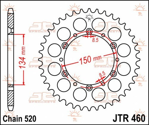 CORONA JT ACCIAIO KAWASAKI KX 250 1982-2008 49 denti Diametro 134 mm - Passo 520 - Vers. SC: Autopulente e con zincatura nera