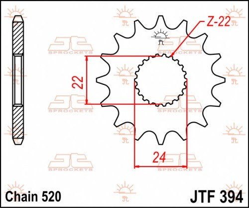PIGNONE ACCIAIO JT Passo 520 - 14 denti - Diam. 24x22x14,5 APRILIA Tuono 125 2003-2007