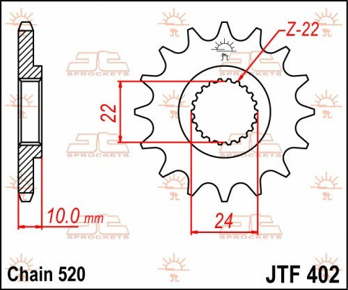 PIGNONE ACCIAIO JT Passo 520 - 16 denti - Diam. 24x22x10 - Versione Gommata APRILIA Pegaso 650 1998-2004