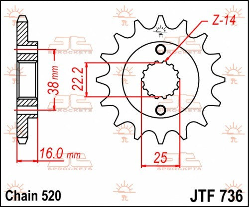 PIGNONE ACCIAIO JT Passo 520 - 14 denti DUCATI 900 Monster 1994-2002