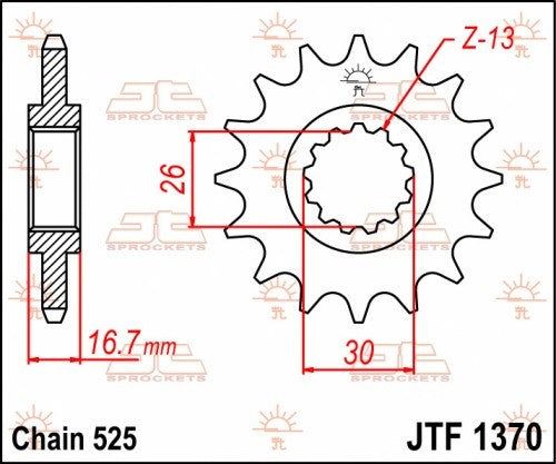 PIGNONE ACCIAIO JT Passo 525 - 16 denti - Versione Gommata HONDA CB 600 F Hornet 2007-2013