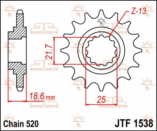 PIGNONE ACCIAIO JT Passo 520 - 15 denti - Versione Gommata KAWASAKI Z 800 2013-2016