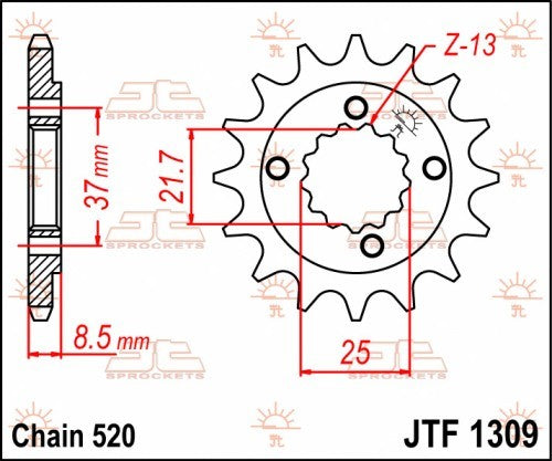 PIGNONE ACCIAIO JT Passo 520 - 13 denti HONDA XR 600 R 1991-2000
