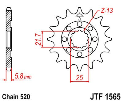 PIGNONE ACCIAIO JT Passo 520 - 14 denti KAWASAKI KX 450 F 2006-2023