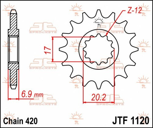 PIGNONE ACCIAIO JT Passo 420 - 12 denti - Piatto MINARELLI AM6 50 1995-2022