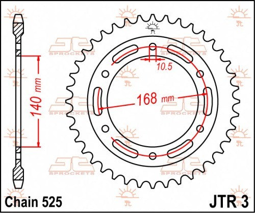 CORONA JT ACCIAIO BMW F 800 2009-2018 42 denti Passo 525 - Il foro &#232; da 10,5 mm