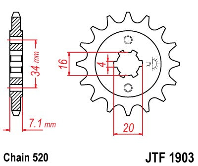 PIGNONE ACCIAIO JT Passo 520 - 14 denti KTM 125 Duke 2011-2020