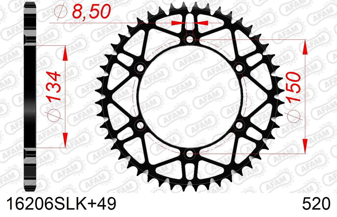 Corona in acciaio SLK AFAM KAWASAKI KX 500 1983-2004 49 Denti