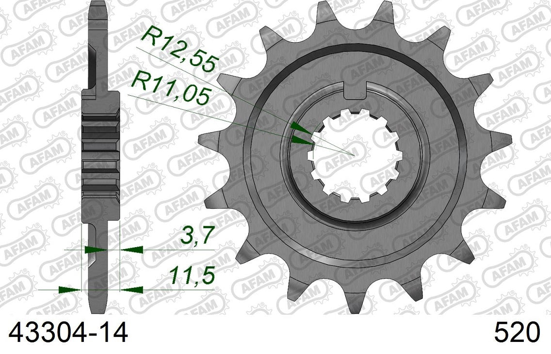 Pignone in acciaio AFAM SHERCO 250 SE-R 2014-2020 Passo 520 - 14 denti