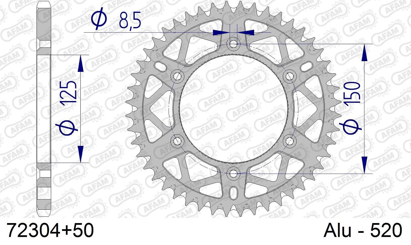 Corona in ergal autopulente AFAM KTM 500 EXC 2012-2023 50 Denti