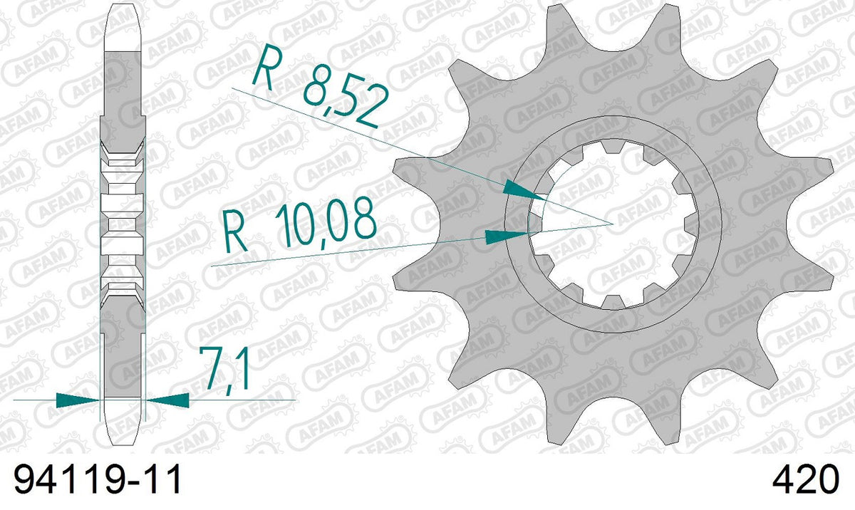 Pignone in acciaio AFAM BETA RR 50 2005-2022 Passo 420 - 11 denti - Piatto
